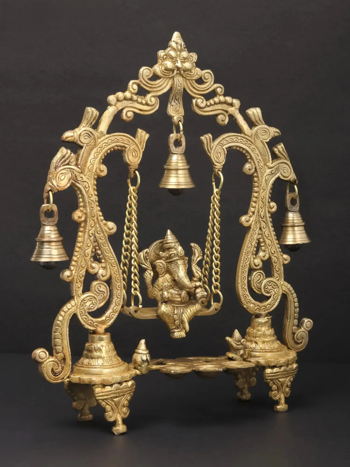 Brassaura™ Brass Lord Ganesha on Kirtimukha Swing with Dangling Bells | Height 14 Inches & Weight 2.82 kgs