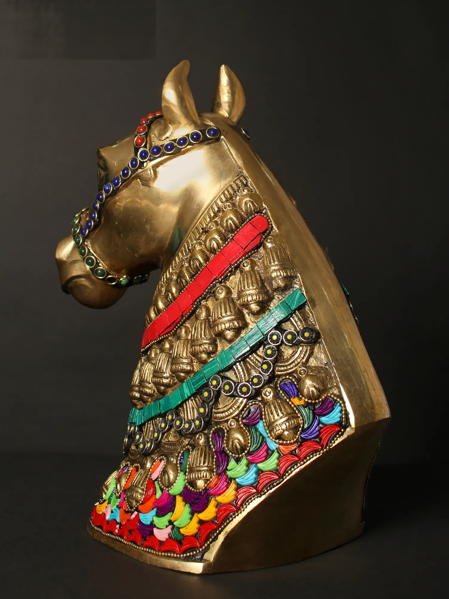 Brassaura® Decorative Brass Horse Bust with Inlay Work | Pure Brass | Height 10.4 Inches & Weight 4.25 kgs