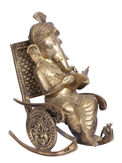 Brassaura™ Reclining Lord Ganesha Idol | Pure Brass with Intricate Detailing | Height 13 Inches & Weight 12.50 Kgs