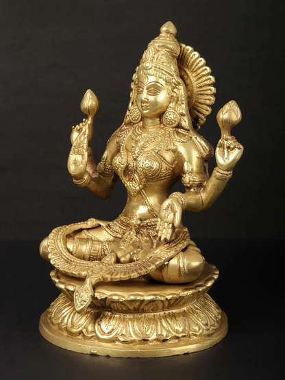 Brassaura® Four-Armed Goddess Lakshmi in Abhaya Mudra | Brass Statue | Height 9.6 Inches & Weight 3.10 kgs