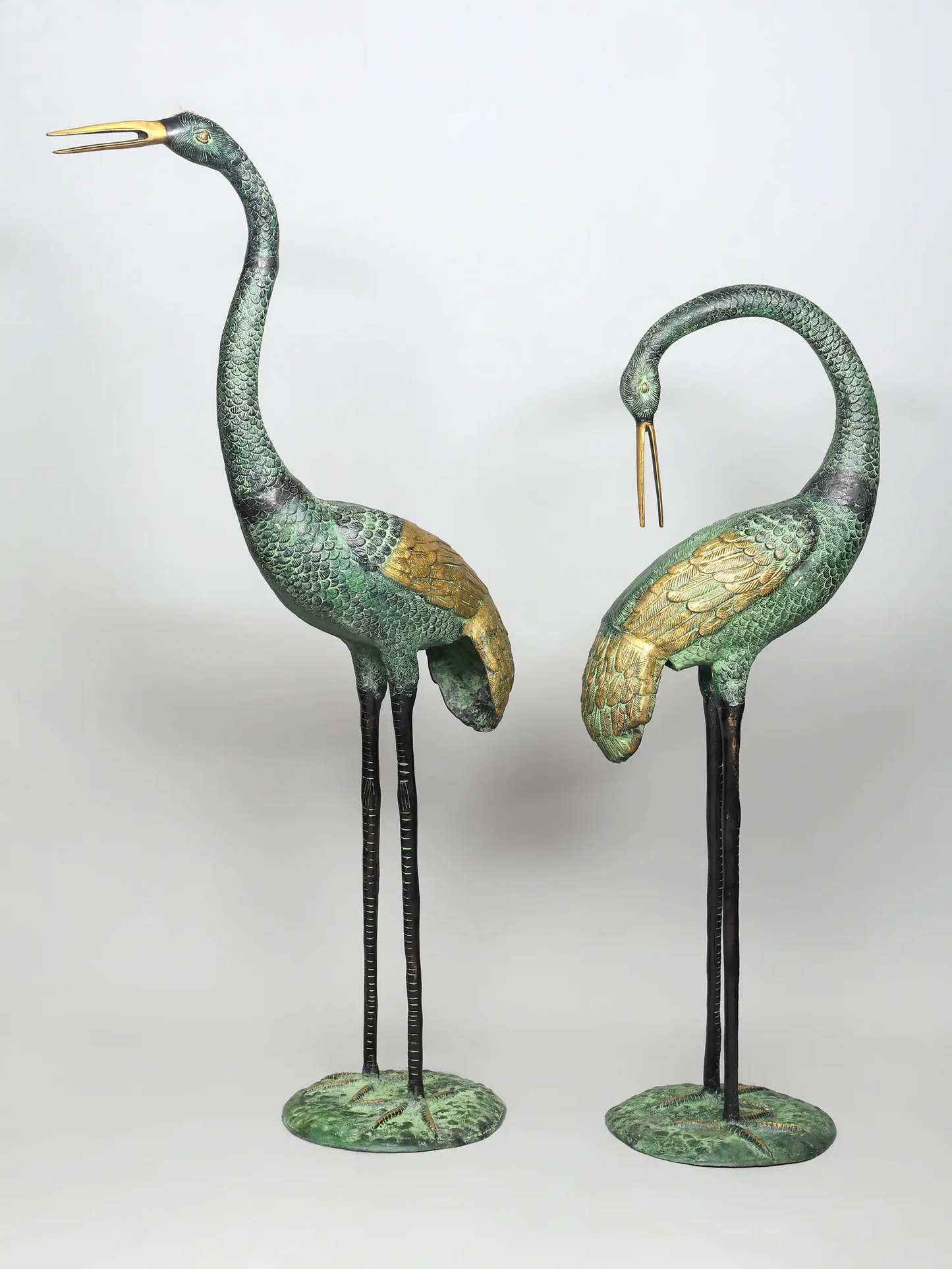 Brassaura® Pair of Decorative Crane Brass Sculptures | Handcrafted Home Décor Statues | Height 67 Inches & Weight 64 kgs
