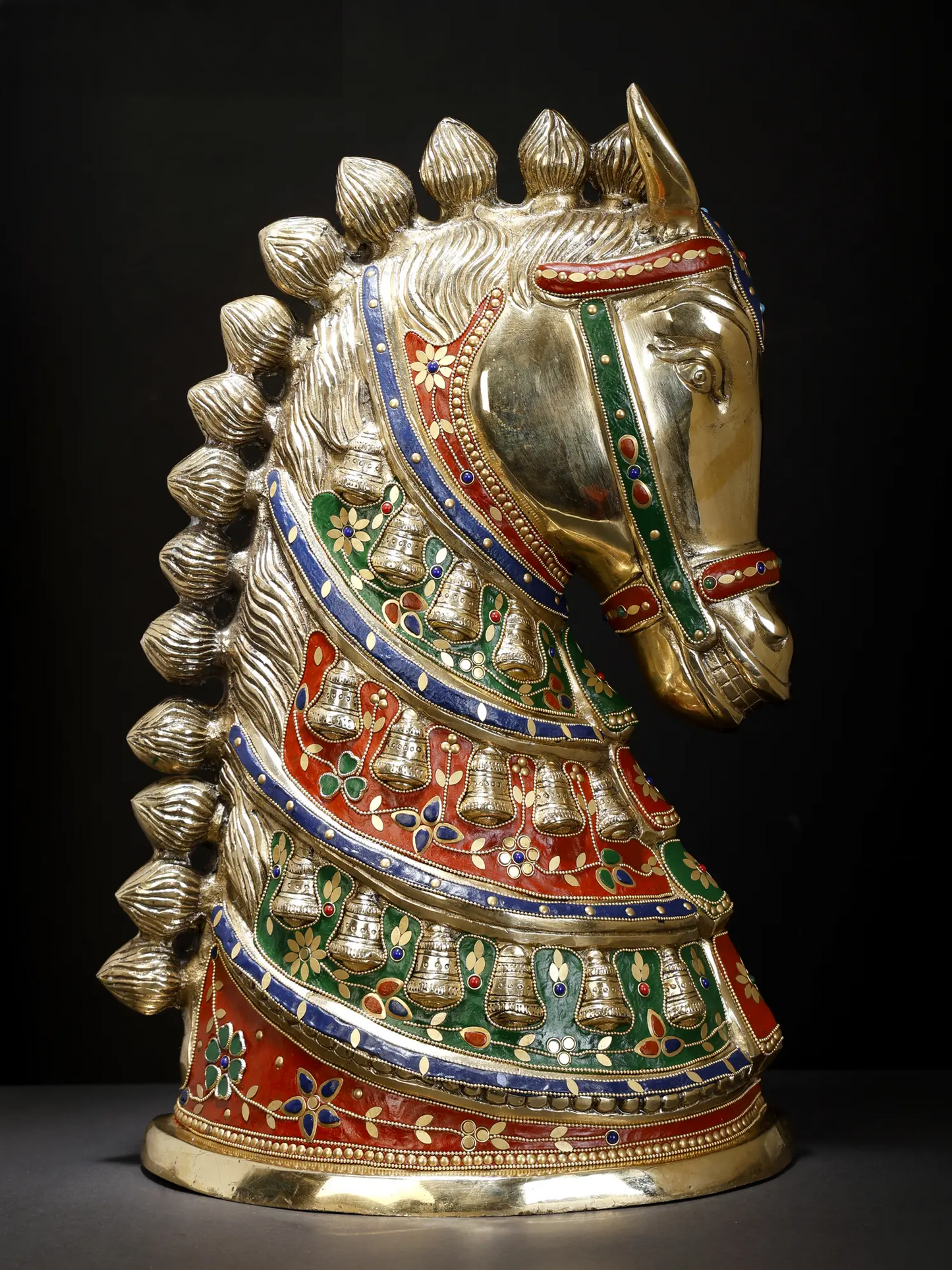 Brassaura® Decorative Brass Horse Head Bust with Stone Work | Pure Brass | Height 21 Inches & Weight 20.95 kgs
