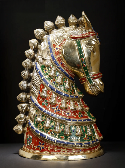 Brassaura® Decorative Brass Horse Head Bust with Stone Work | Pure Brass | Height 21 Inches & Weight 20.95 kgs