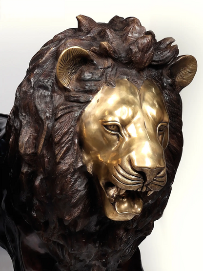 Brassaura® Pair of Roaring Lion Brass Sculptures | Handcrafted Statement Décor | Height 49 Inches & Weight 396 kgs