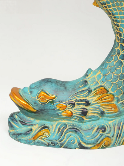 ब्रैसौरा® कोई फिश ब्रास उर्ली हैंगिंग बेल्स के साथ | शुद्ध पीतल | ऊंचाई 24 इंच और वज़न 15.60 किलोग्राम