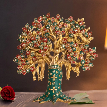 Brassaura® Brass Kalpavriksha Tree Showpiece for Home Decor | Height 12 Inches