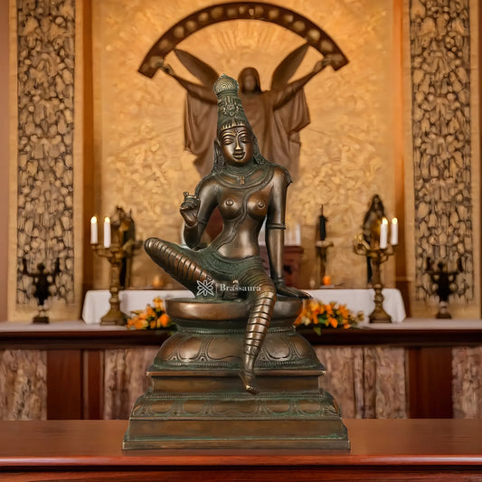 Brassaura™ Pure Brass Superfine Seated Parvati Idol – 11 Inch Height, 3.810 Kg Weight – Bronze Finish Statue