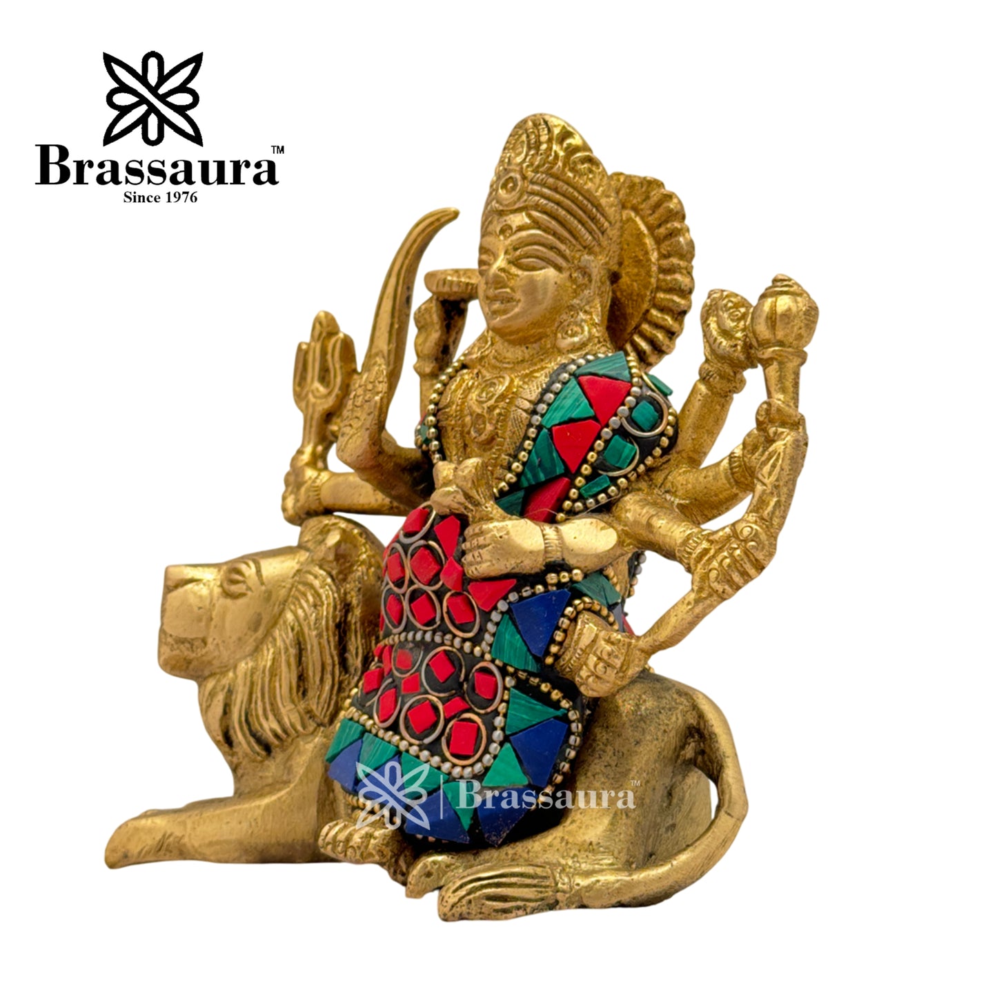 Brass Gem Stone Work Durga ma Idol for Home and Decor Weight .9 Kg Height 12 cm