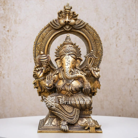 Brassaura™ Brass Ganesha Idol for Home and Decor | Weight 4.5 Kgs | Height 12 Inches