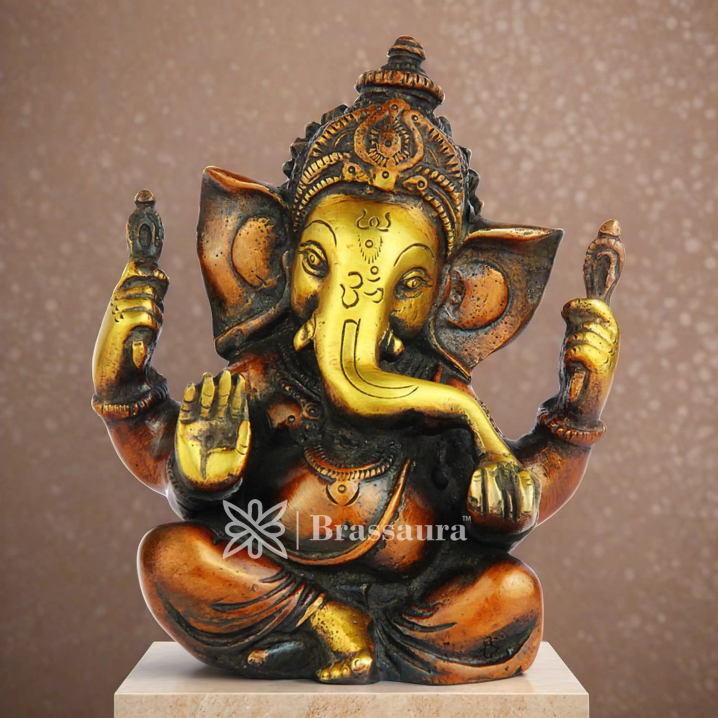 Brassaura™ Brass Mini Ganesha Idol | Weight 0.85 Kgs | Height 4 Inches