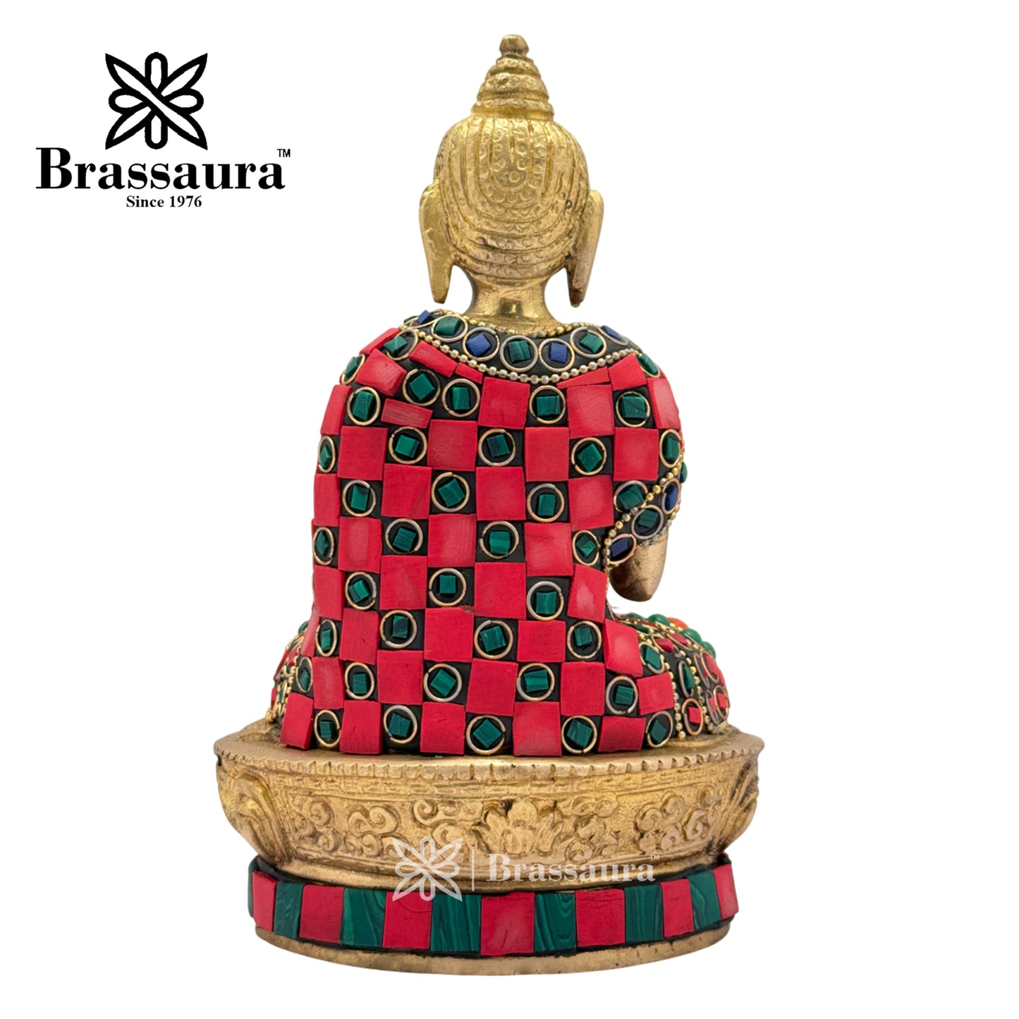 Brass Gem Stone Work Meditative Buddha Idol for Home and Decor Weight 1.1 Kg Height 18 cm