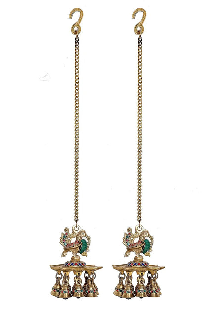 Brassaura® Brass Hanging Peacock 9 Diya Pair | Height 6 Inches