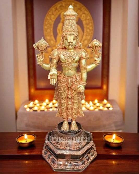 Brassaura™ Large Brass Lord Venkateshwara Statue with Golden & Red Sandstone Finish – 40 Inches, 41 Kgs