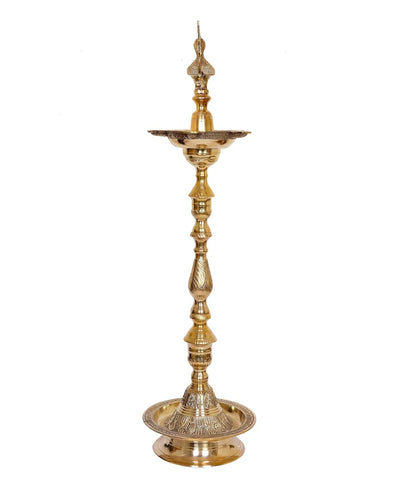 Brassaura® Brass Oil Lamp Diya Stand with Peacock Design | Traditional Brass Finish | Height 42 Inches