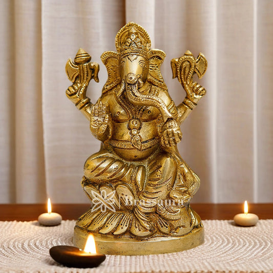 Brassaura™ Brass Ganesha Idol for Home and Decor | Weight 1.1 Kgs | Height 5.8 Inches