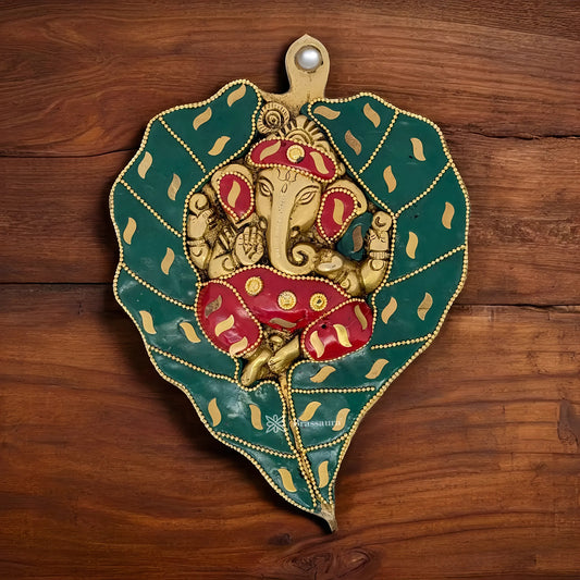 Brassaura™ Brass Gem Stone Pipal Ganesha Wall Hanging Statue For Home-Decor Weight 1 Kgs