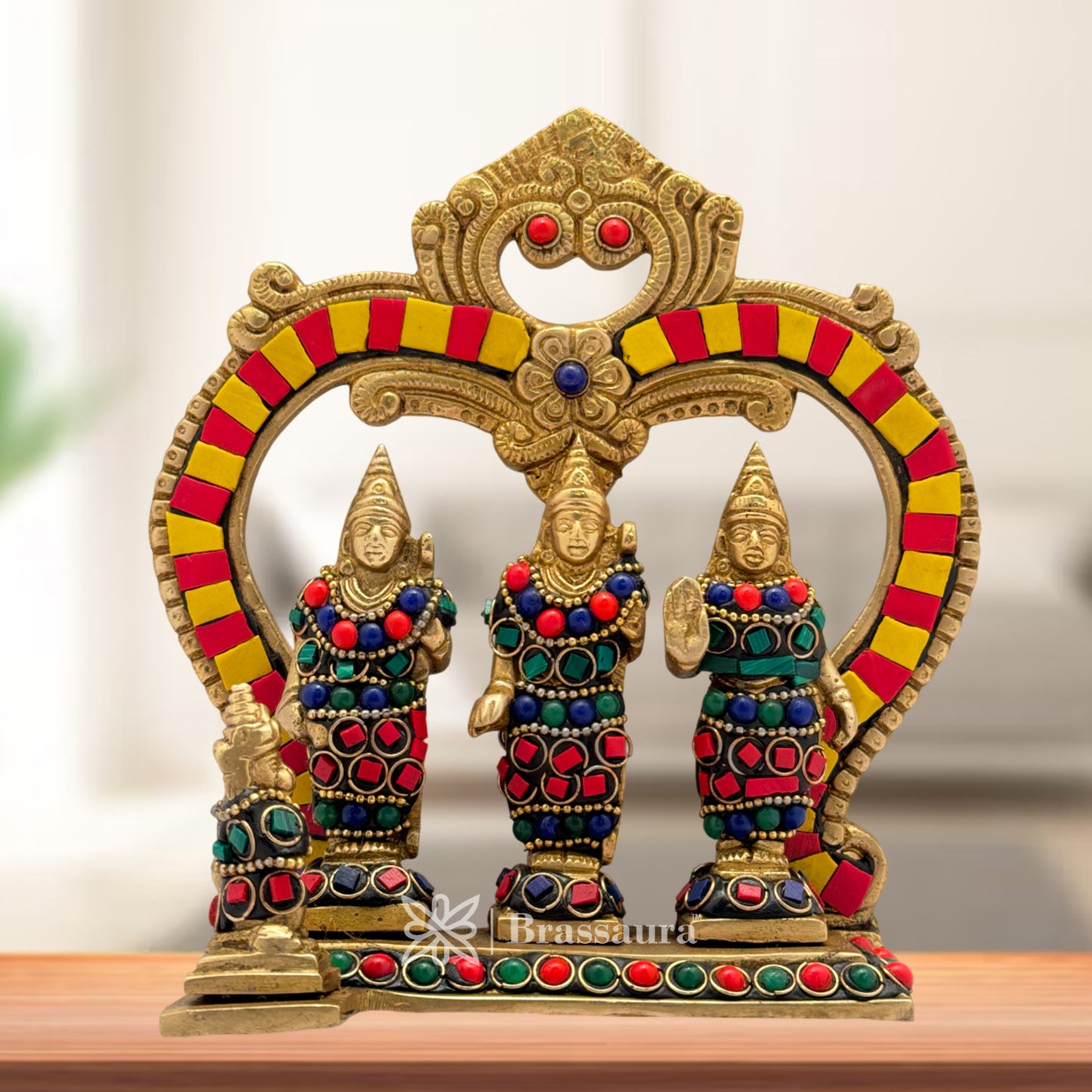 Brass Gem Stone Work Ram darbar Idol for Home and Decor Weight 1 Kg Height 17 cm