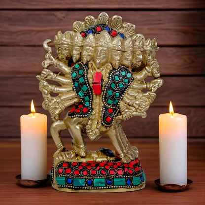 Brassaura™ Brass Gem Stone Work Kali Maa Idol – Height 8 Inches & Weight 1.25 Kgs | Hindu Goddess Statue