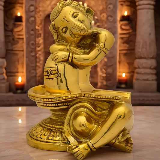 Brassaura™ Brass Ganesha Statue – Height 8.3 inches & Weight 4.4 kgs | Traditional Ganpati Murti for Home & Pooja Room