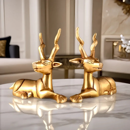 Brassaura™ Pure Brass Small Pair of Sitting Deer | Vastu Approved Handcrafted Décor | Weight 550 g | Height 3.5 Inches