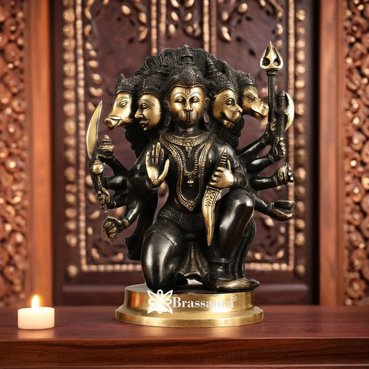 Brassaura™ Brass Panchmukhi Hanuman Murti for Home Temple – Height 11 Inches & Weight 6.6 Kgs