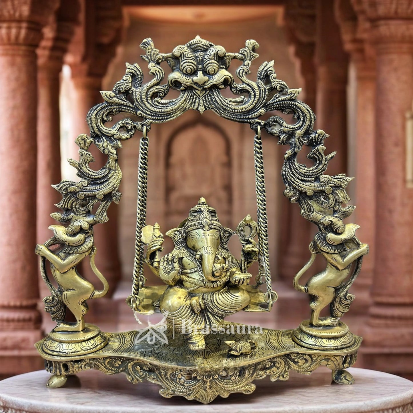 Brassaura™ Brass Big Ganesha Jhula Idol for Home and Decor | Weight 7 Kgs | Height 18 Inches