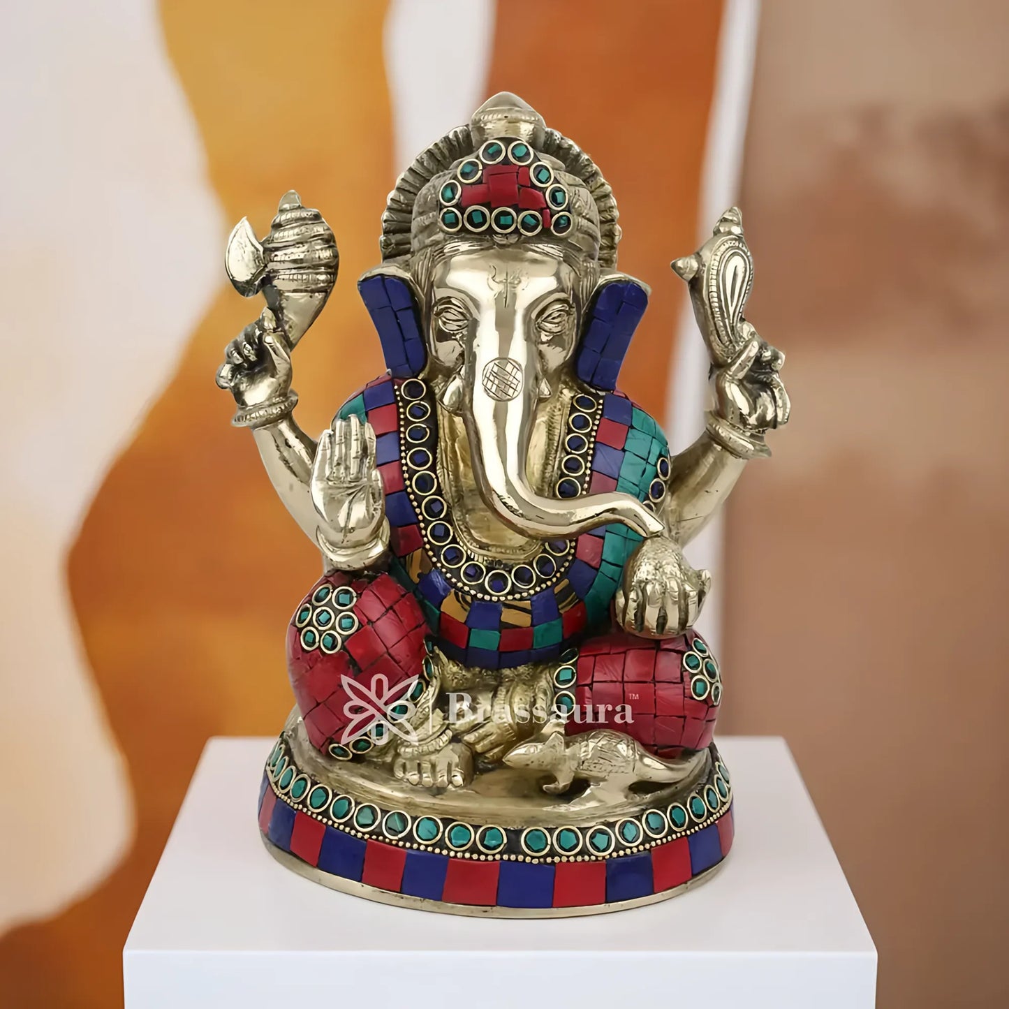 Brassaura™ Brass Ganesha Statue | Handcrafted Vinayaka Idol for Home & Décor | Height 8 Inches & Weight 3.2 Kgs