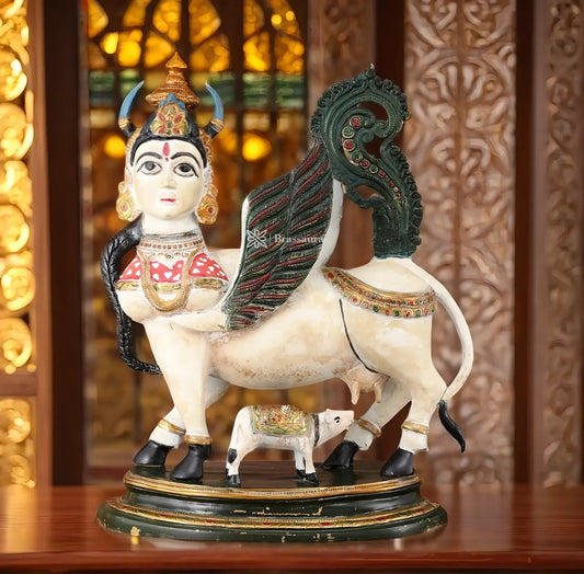 Brassaura™ Kamdhenu Cow Statue with Vintage Hand-Painted Mewar Style | 16.5 Inches Height | 14 Kgs Weight | Divine Symbol of Grace & Prosperity