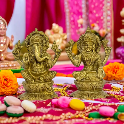 Brassaura™ Traditional Brass Laxmi Ganesha Murti – Height 4.4 Inches & Weight 1.6 Kgs | Puja & Temple Idol