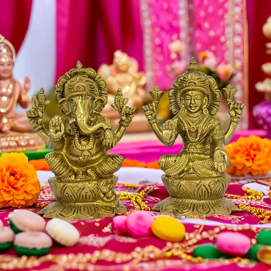Brassaura™ Traditional Brass Laxmi Ganesha Murti – Height 4.4 Inches & Weight 1.6 Kgs | Puja & Temple Idol