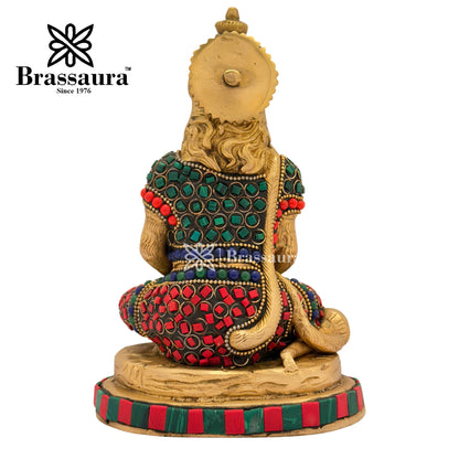 Brass Gem Stone Work Meditation Hanuman Idol for Home and Decor Weight 1.8 Kg Height 18 cm