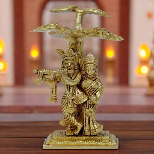 Brassaura™ Radha Krishna Murti | Pure Brass Handcrafted Idol | Height 18 cm (7.08 Inches) & Weight 0.65 Kgs