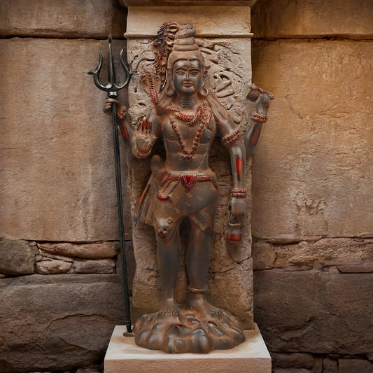 Brassaura™ Pure Brass Standing Shiva Idol – 23 Inch Height, 12.450 Kg Weight – Handcrafted Majestic Statue