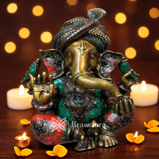 Brassaura™ Brass Ganesha Statue for Home and Decor | Weight 17 Kgs | Height 21.7 Inches