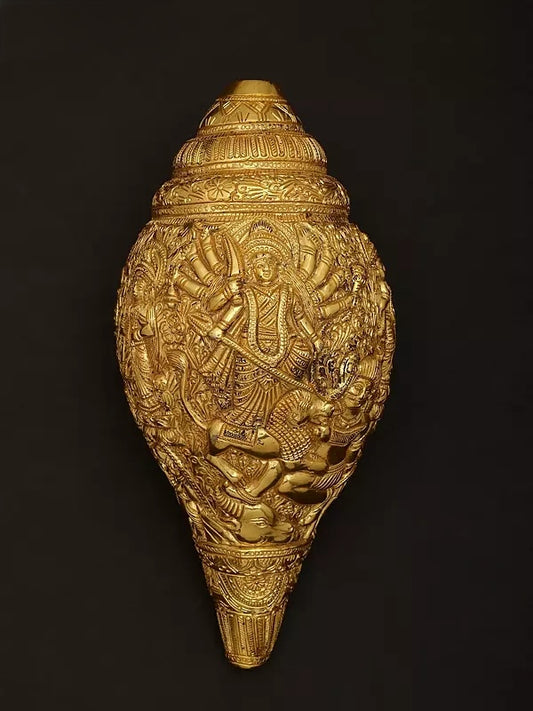 Brassaura™ Conch with Goddess Durga, Saraswati, Lakshmi & Ganesha – Height 4.53 inches | Weight 2 kgs