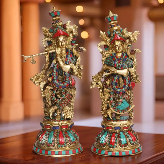 Brassaura™ Radha Krishna Murti | Pure Brass | Handcrafted Home & Living Room Decor Showpiece | Height 41 cm & Weight 9.5 Kgs