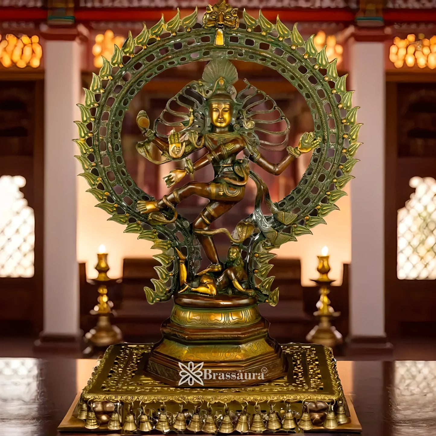 ब्रासौर™ नटराज एंटीक ब्राउन और गोल्डन येलो फिनिश में | शुद्ध पीतल | ऊंचाई 30 इंच और वजन 22 किलोग्राम
