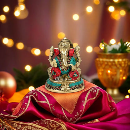 Brass Ganesha Statue For Home Decor And Gift Item Weight 1.5 Kg And Height 5 Inch
