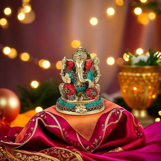 Brass Ganesha Statue For Home Decor And Gift Item Weight 1.5 Kg And Height 5 Inch