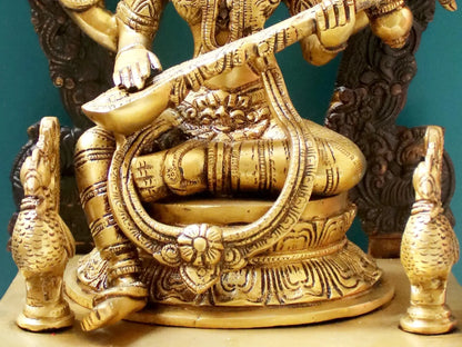 Brassaura® Brass Saraswati Statue | Height 20.47 Inches & Weight 13.53 kg