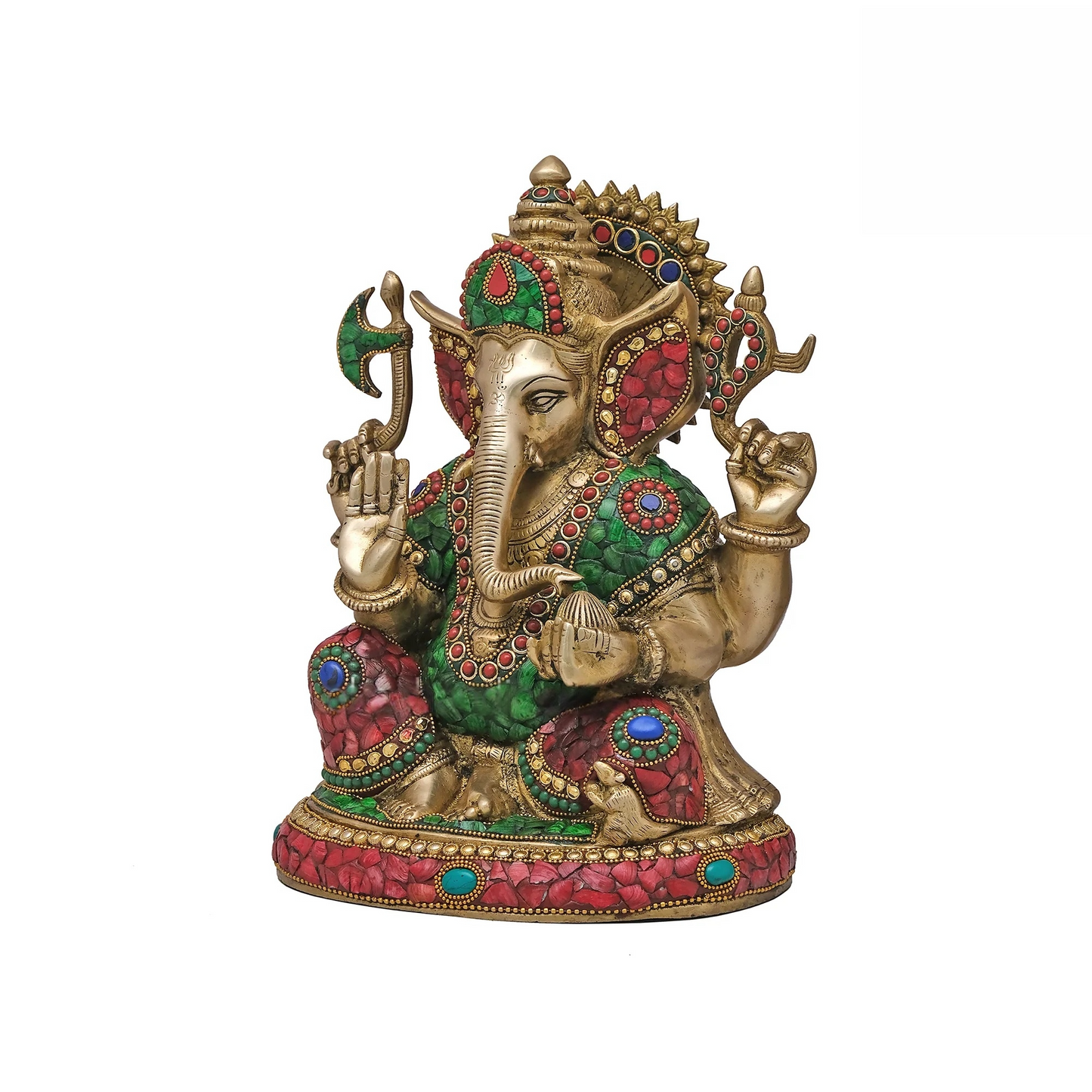 Brassaura® Brass Ganesha Statue with Stonework | Height 12 Inches