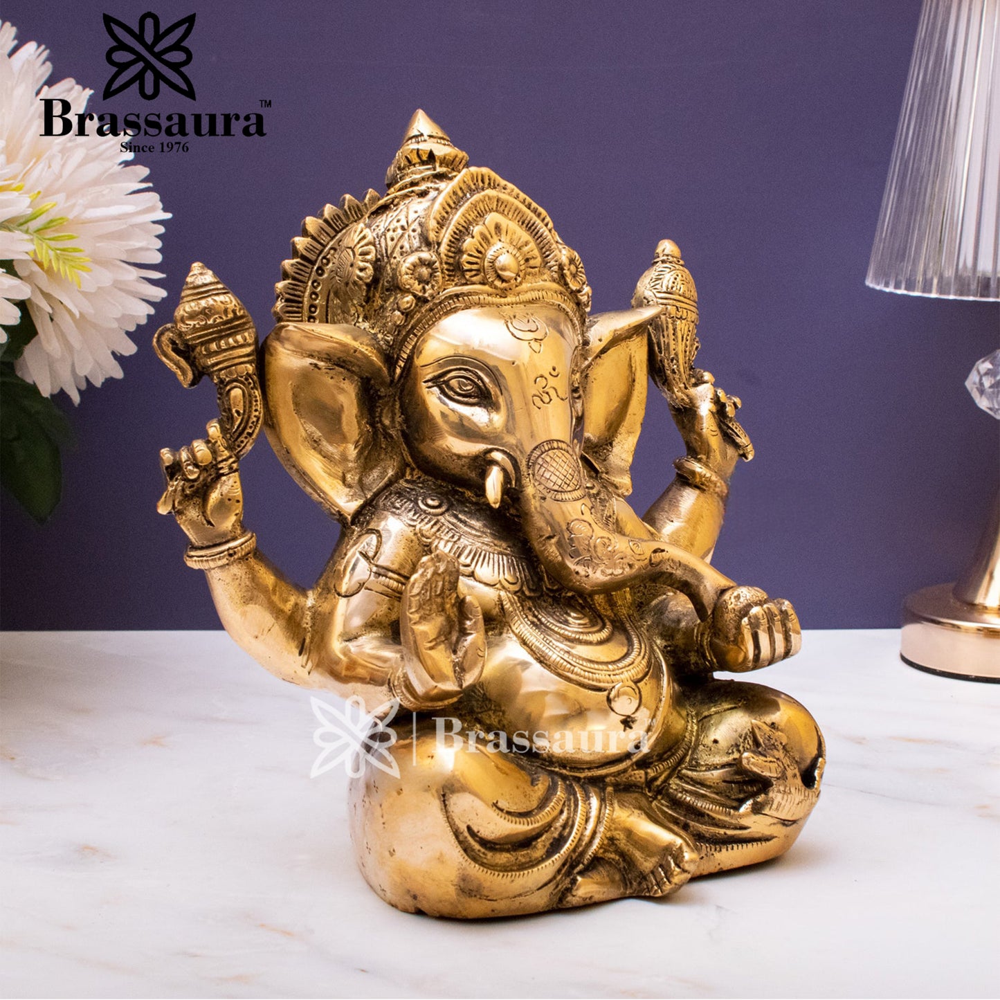 Brassaura™ Brass Appu Ganesha Idol for Home and Decor | Weight 4.2 Kgs | Height 10 Inches