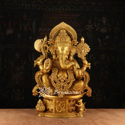 Brassaura™ Brass Jewellery Ganesha Idol for Home and Decor | Weight 29.5 Kgs | Height 23 Inches