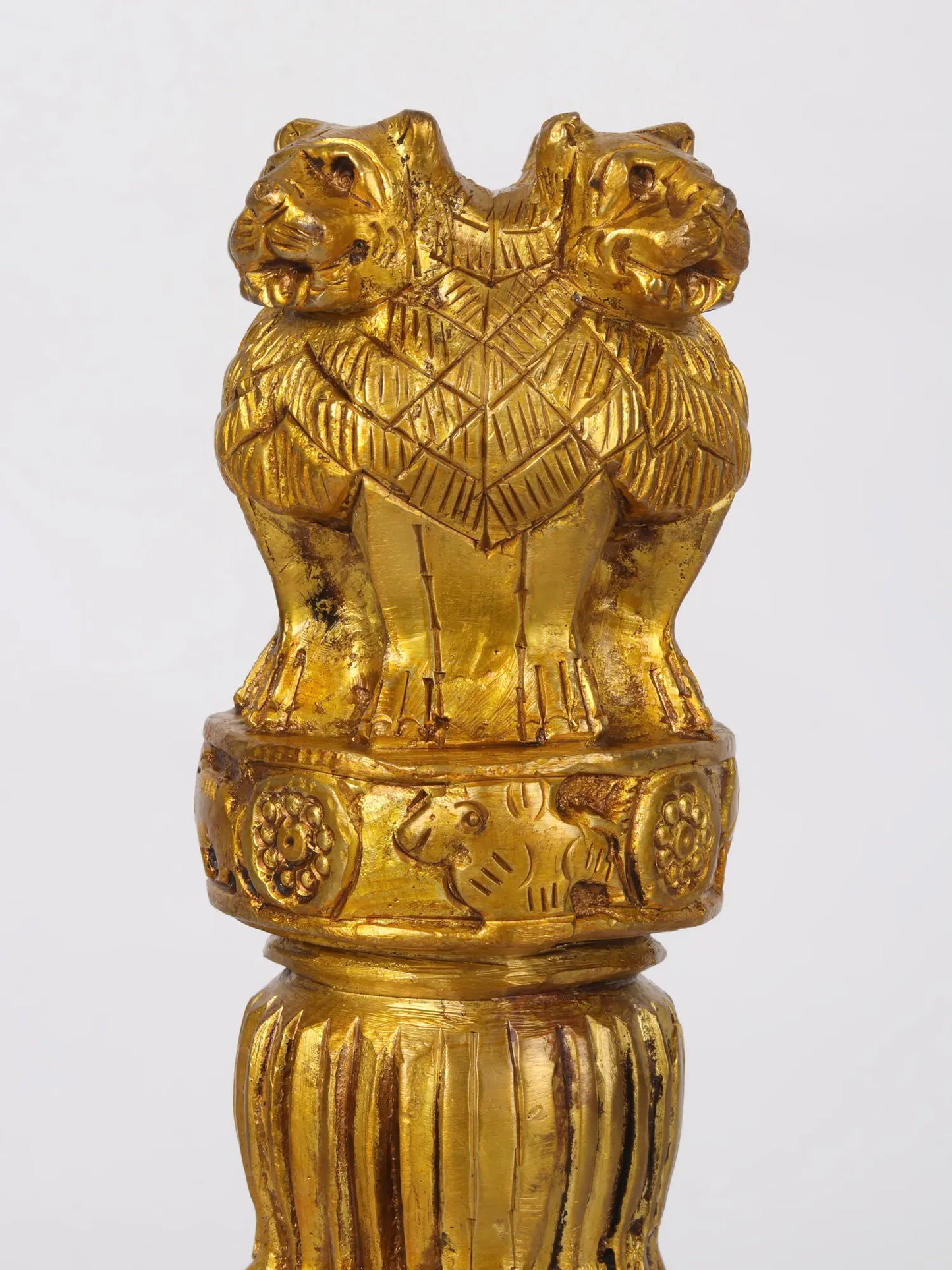 Brassaura® Brass Ashoka Lion Capital Decorative Pillar | Pure Brass | Height 12 Inches & Weight 1.70 kgs