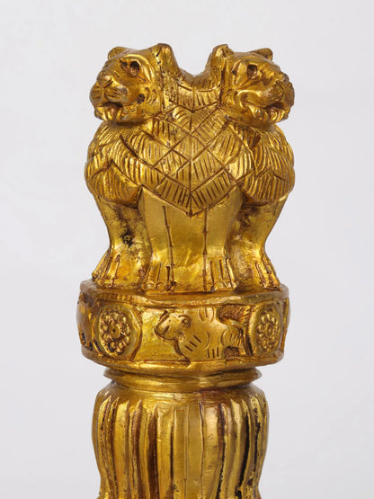 Brassaura® Brass Ashoka Lion Capital Decorative Pillar | Pure Brass | Height 12 Inches & Weight 1.70 kgs