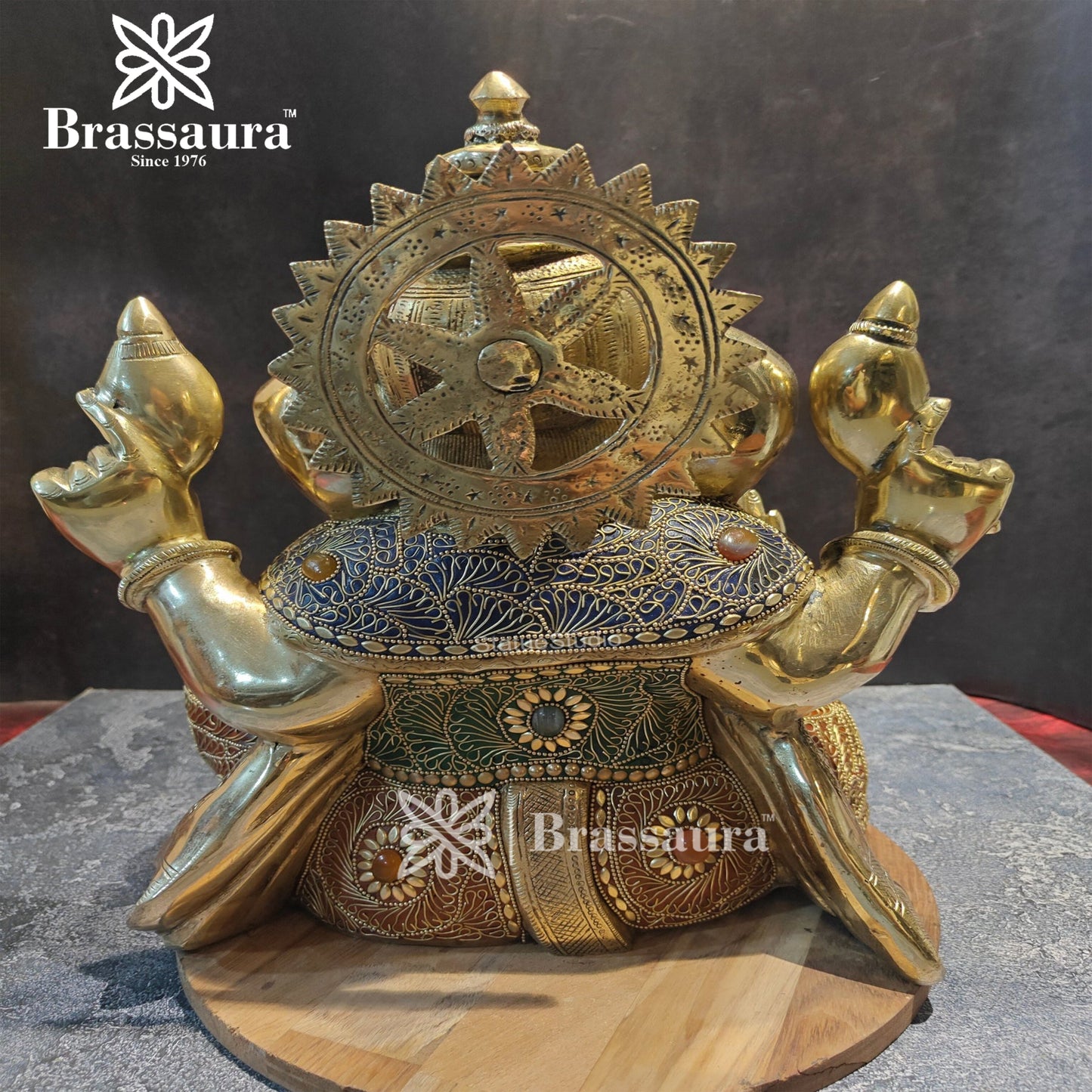 Brassaura™ Brass Gem Stone Work Ganesha Statue for Home and Decor | Weight 12.2 Kgs | Height 16 Inches
