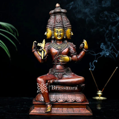 Brassaura™ Brass Brahma Dev Idol – Height 16 Inches & Weight 7.3 Kgs | Exquisite Brass Artwork for Spiritual Interiors