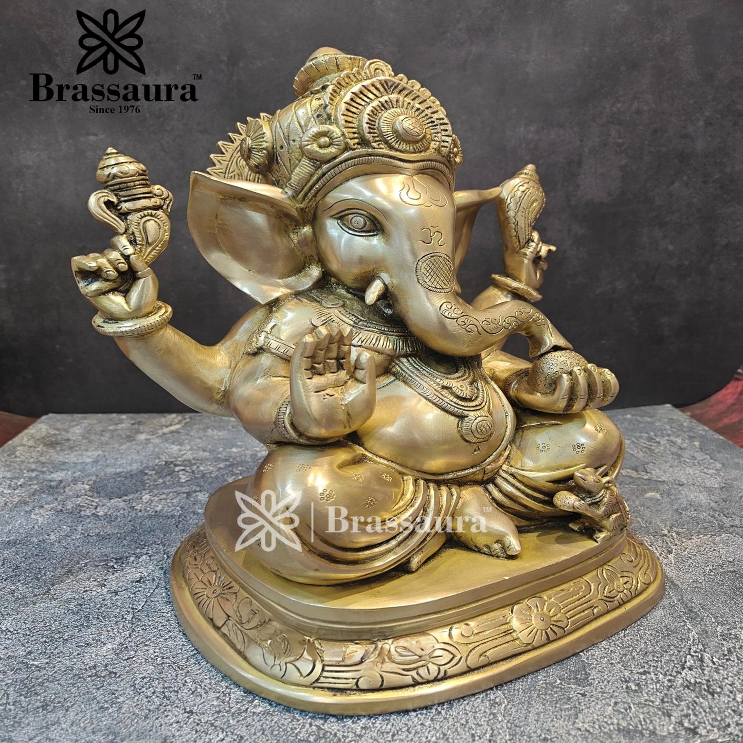 Brassaura™ Brass Ganesha Statue for Home and Decor | Weight 12 Kgs | Height 16 Inches