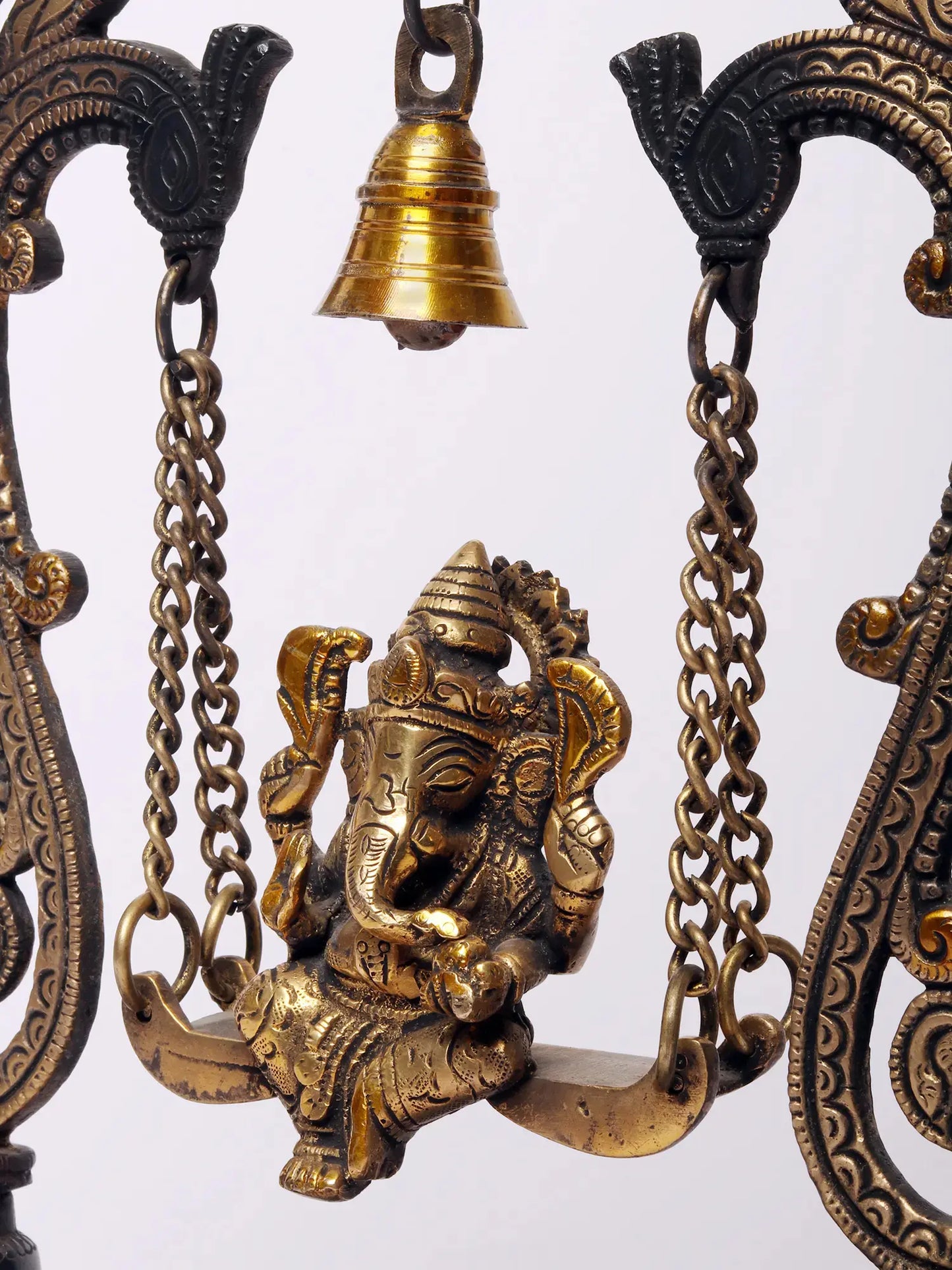 Brassaura™ Brass Lord Ganesha on Kirtimukha Swing with Dangling Bells | Height 14 Inches & Weight 2.82 kgs