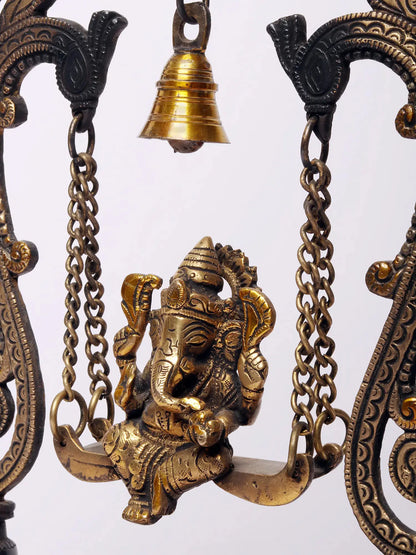 Brassaura™ Brass Lord Ganesha on Kirtimukha Swing with Dangling Bells | Height 14 Inches & Weight 2.82 kgs